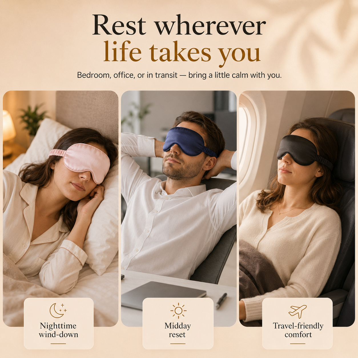 Arvora™ Silk Sleep Eye Mask — Blackout, Zero Pressure, Adjustable Strap