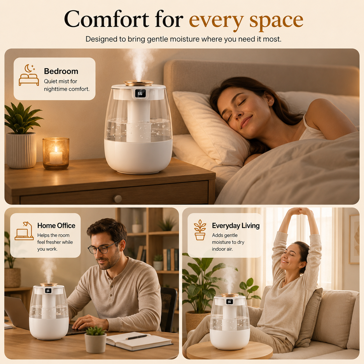 Arvora™ Cool Mist Humidifier — 1.3L Tank, Dual Spray, Up to 12H Runtime, USB, Night Light