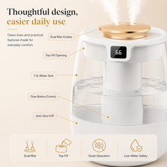 Arvora™ Cool Mist Humidifier — 1.3L Tank, Dual Spray, Up to 12H Runtime, USB, Night Light